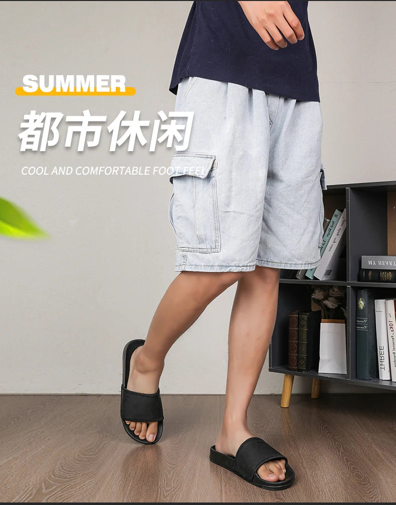 Mens Slides Fashion Summer Luxury Slippers Cushion Beach Solid Slides Indoor Bathroom Anti Slip House Male Sandals