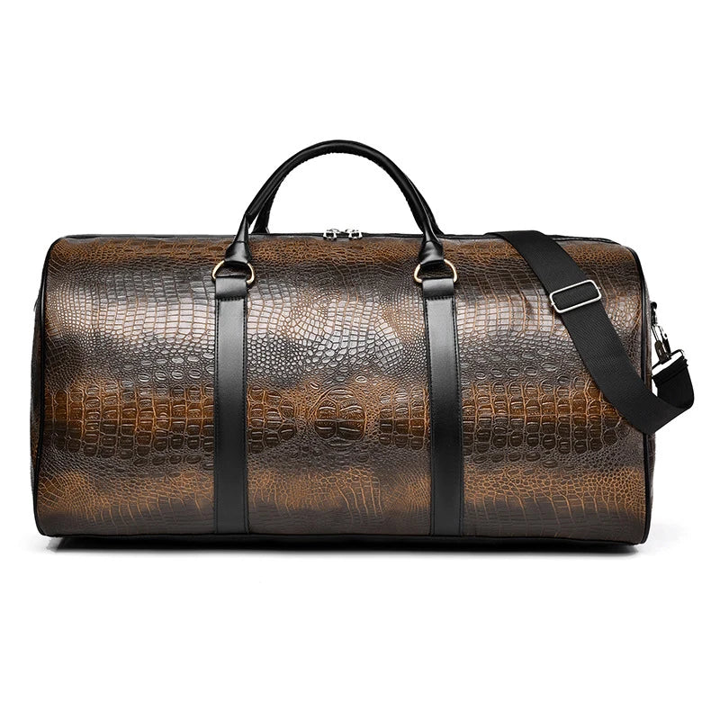Large Capacity Travel Duffle Bag for Men PU Leather Crocodile Pattern Waterproof Sports daily casual Tote Bag women