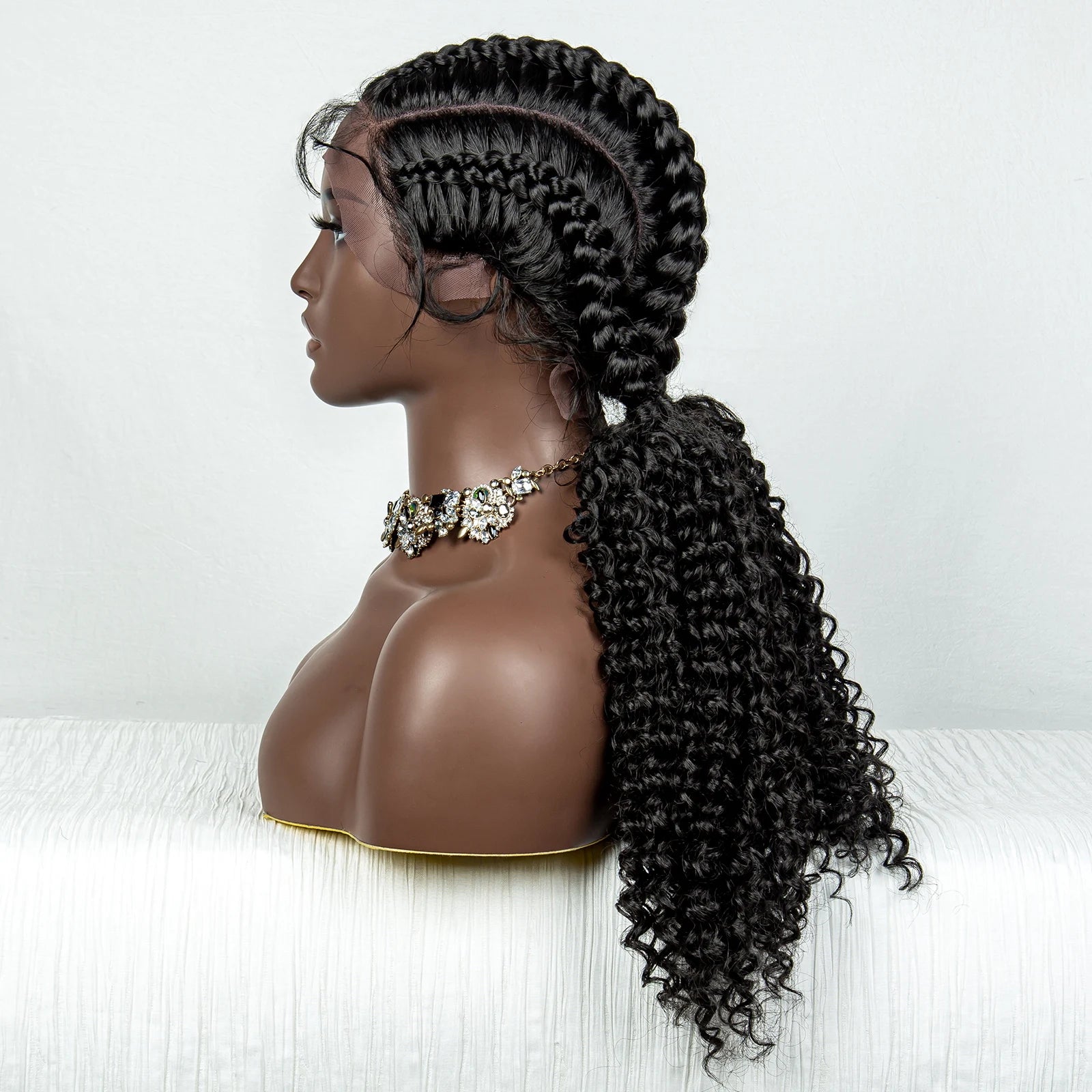 22inch Cornrow Braided Wigs Synthetic Lace Front Braids Wigs with Baby Hair 2 Curly Ponytail Braided Wigs for Black Women