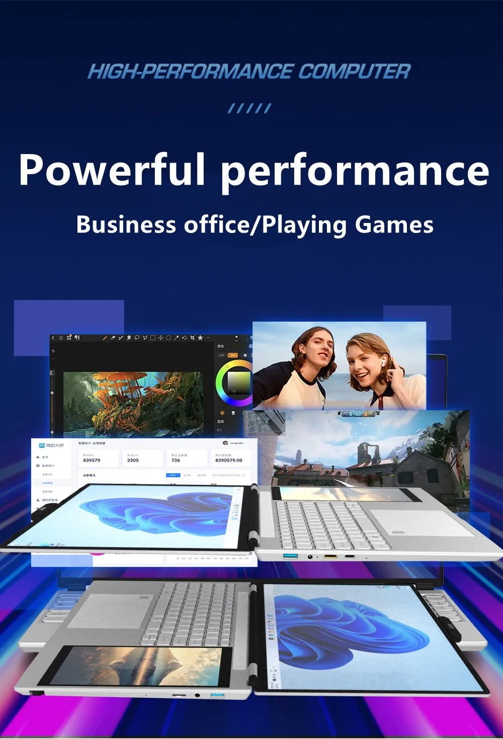 New Arrivals 12th Generation Intel N100 Dual Screen Laptop Gaming Laptop 15.6inch 2K LCD+7inch IPS Touch Screen PC Portable