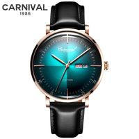 Carnival Brand 3D Curved Dial Luxury Sapphire Automatic Watch for Man Leather MIYIOTA Mechanical Watch Sports Wristwatch Male