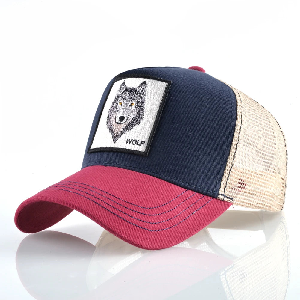 Four Seasons Trucker Cap Men Women Snapback Hip Hop Baseball Cap With Embroidery Wolf Patch Adjustable Visor Hat