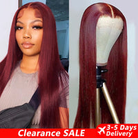13x6 HD Lace Front Wig Human Hair Wigs 99J Red Burgundy Colored HD Transparent Pre Plucked Lace Frontal Human Hair Wigs Straight