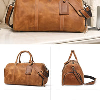 Men's Crazy Horse Leather Duffle Bag Large Capacity Travel Luggage Bag Fits 15'' Laptop & Shoes Durable Totes Bags for Business