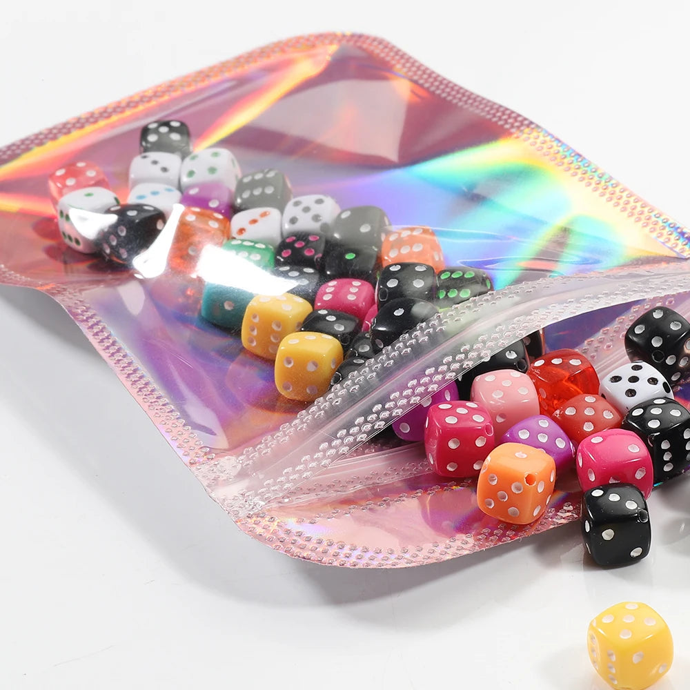 50pcs Iridescent Self Sealing Bags Pink Laser Plastic Pouches Resealable Zip Lock Packaging for Jewelry Display Retail Bags
