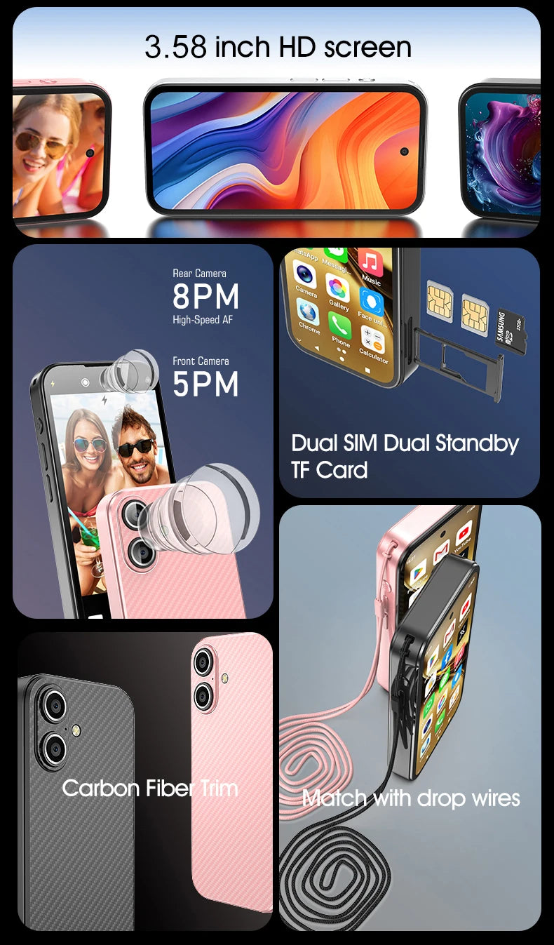 SOYES Q333 Mini Smartphone 4GB RAM 64GB ROM Android 12.0 Face Unlock 2000mAh 4G LTE Type-C OTG 3.58‘’ Screen Small Phone