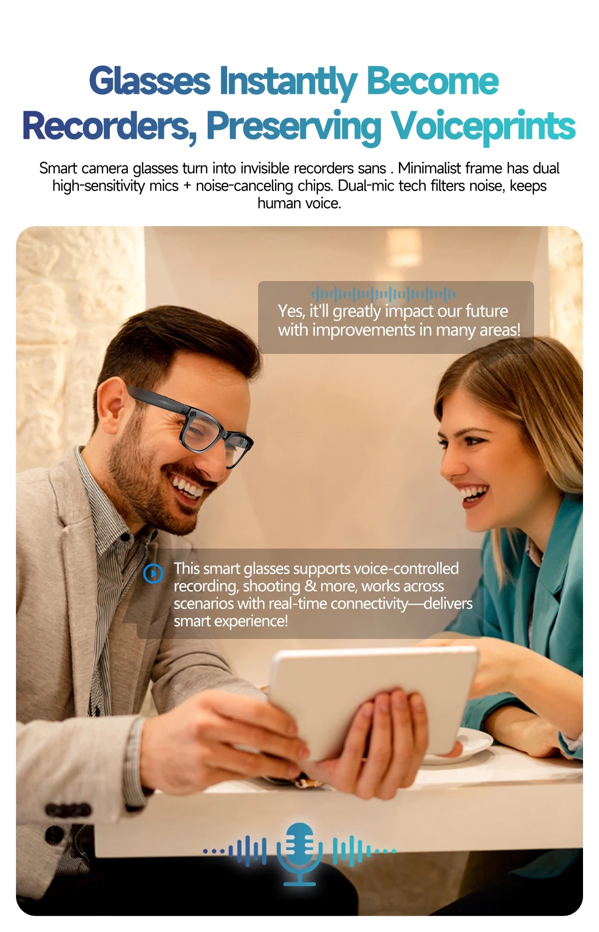 2025 Smart Glasses Men 8MP Camera WiFi Bluetooth Touch Control IP65 Waterproof AI Translation Noise Cancelling AI Glasses Women