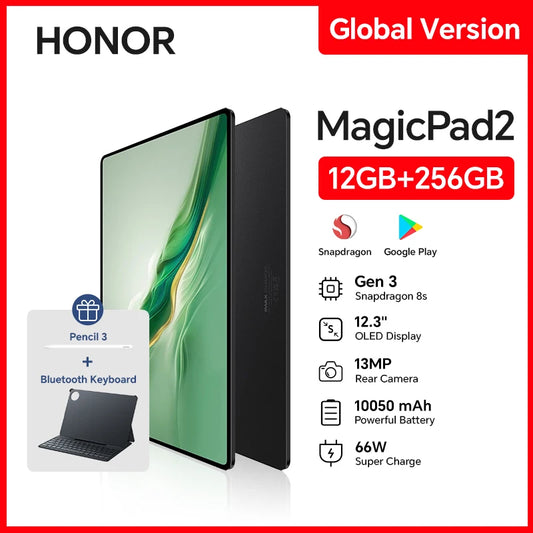 HONOR MagicPad 2 WIFI Global Version with Wireless Keyboard Pencil, 12.3'' 3K OLED 144Hz Display 10050mAh Long Battery Life