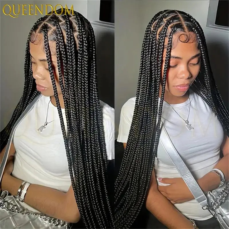 36'' Blonde Synthetic Long Cornrows Box Braided Full Lace Front Wig for Black Women Straight Lace Front Braiding Hair Wig