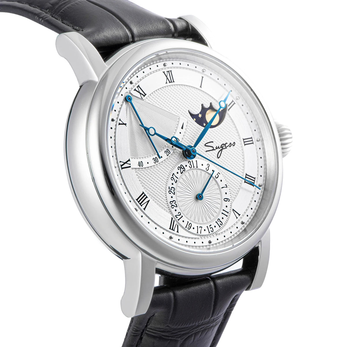 Sugess Men Watch Automatic Mechanical Original 2153 Movement Moon Phase Power Reserved Water Resistant Wristwatches Sapphire New