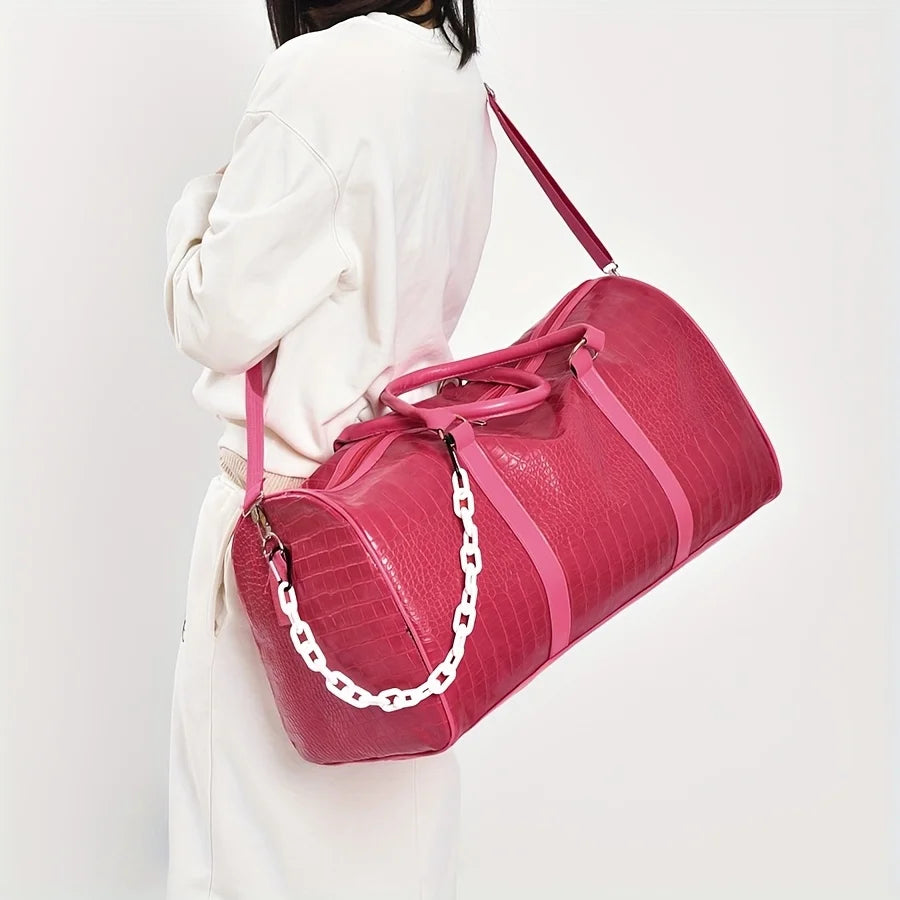 Large Capacity Retro Crocodile-Textured Duffel Bag with Adjustable Shoulder Strap, Stylish Gym,  Weekender & Overnight Bag