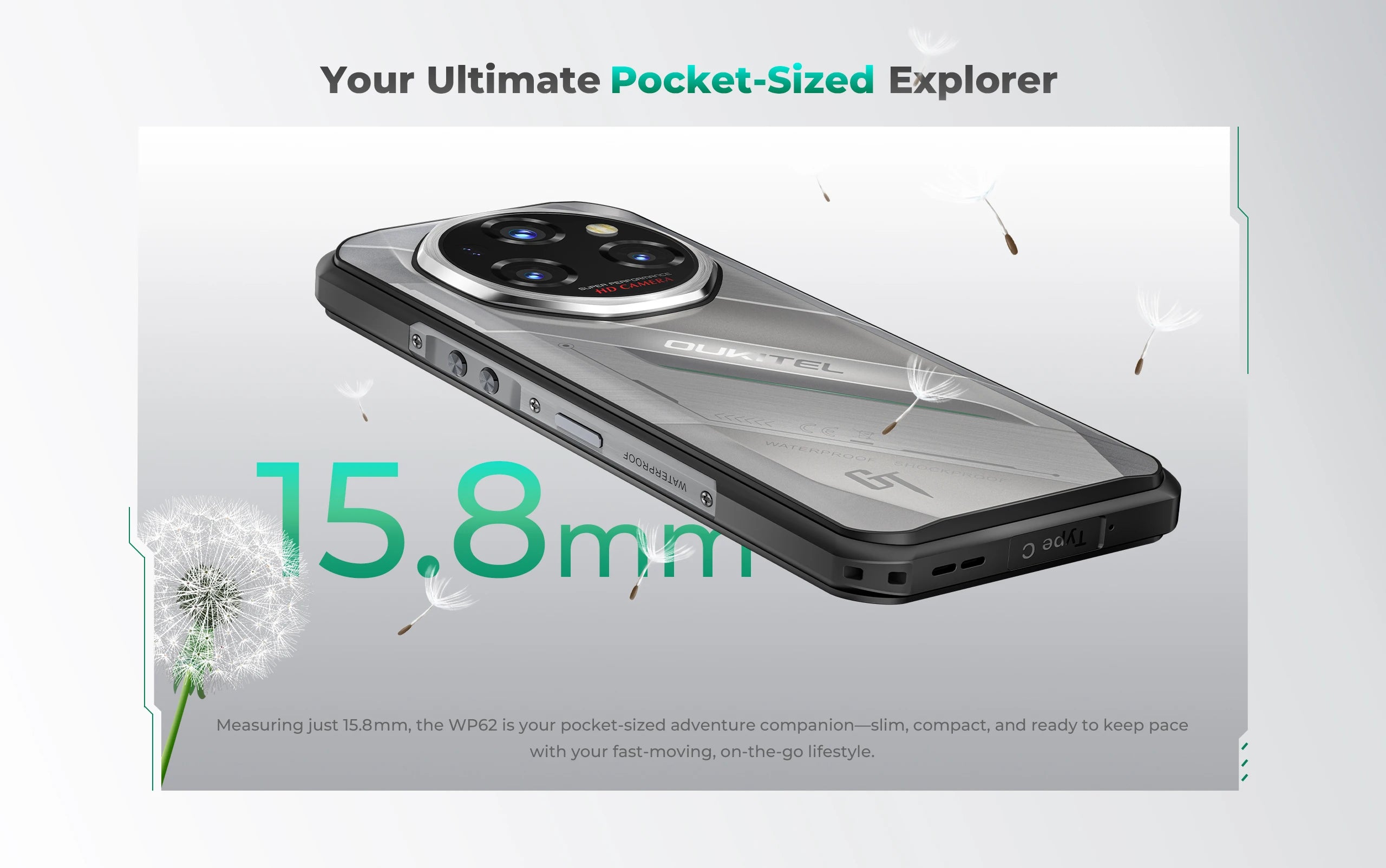 Oukitel WP62 5G Rugged Smartphone 48GB(16+32) +512GB, 6.6" FHD+ 108MP Camera Mobile Phone, 11000mAh 33W, Android 15 Cellphone