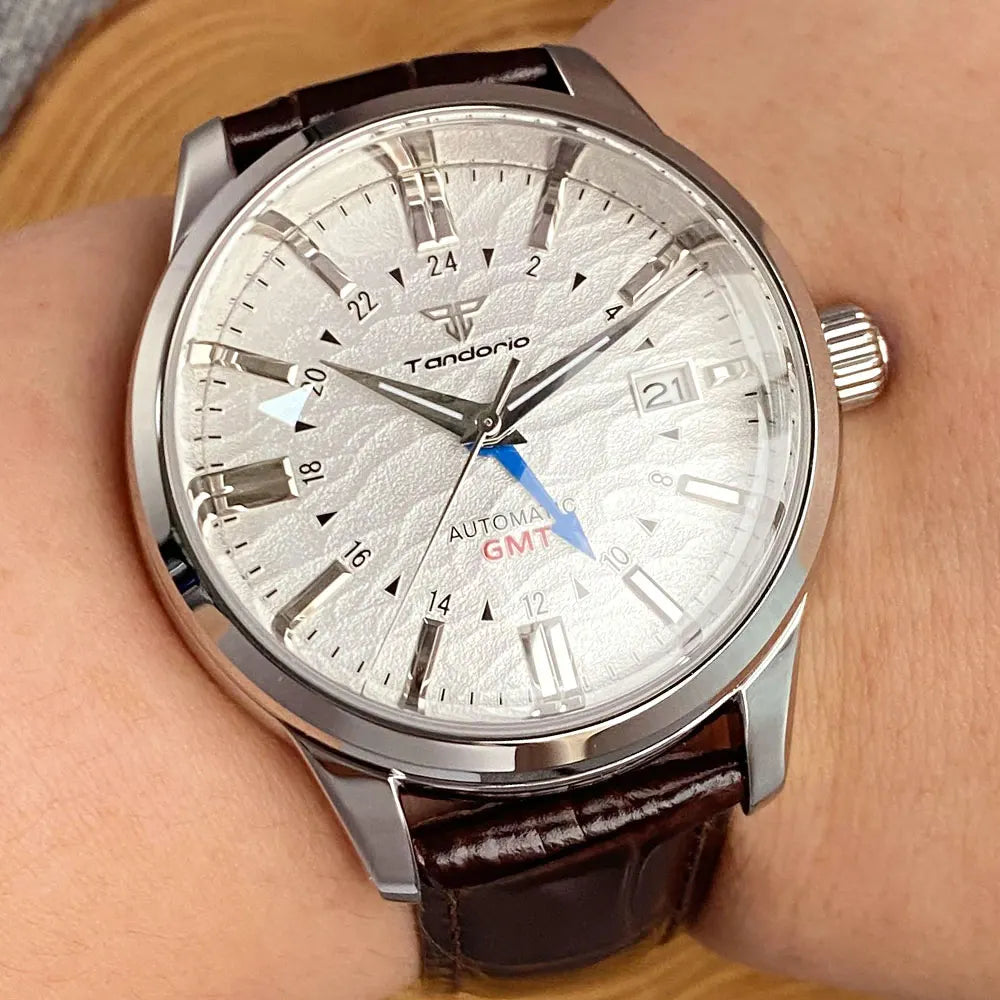 Tandorio 200M Water Resistant Dive NH34 GMT Cream Black Dial Automatic Watch Men Sapphire Polished Case Glass Back Montre hommes