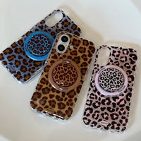 3D Luxury Leopard For Magsafe Grip Tok Phone Case for IPhone 17 16 15 13 Pro Max Wireless Charge Magnetic Stand Holder Cover