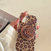3D Luxury Leopard For Magsafe Grip Tok Phone Case for IPhone 17 16 15 13 Pro Max Wireless Charge Magnetic Stand Holder Cover
