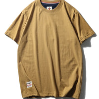 2025 Summer New American Retro Short Sleeve O-neck Solid Color T-shirt Men's Fashion 100% Cotton Washed Casual Terry Cloth Tops