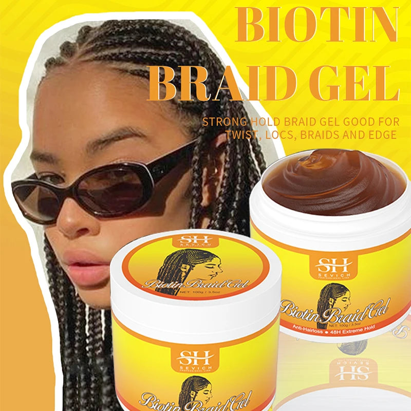 African Biotin Braid gel 100g Edges Control Twist Gel Tames Frizz & Edges Jojoba Oil Styling Braiding Gel Anti Hair Loss Wax，Loc