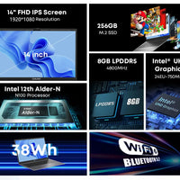CHUWI 14.1-inch GemiBook XPro Laptop Intel N100/N150 Graphics 600 GPU Screen 8GB RAM 256GB SSD With Cooling Fan Windows 11