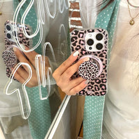 3D Luxury Leopard For Magsafe Grip Tok Phone Case for IPhone 17 16 15 13 Pro Max Wireless Charge Magnetic Stand Holder Cover