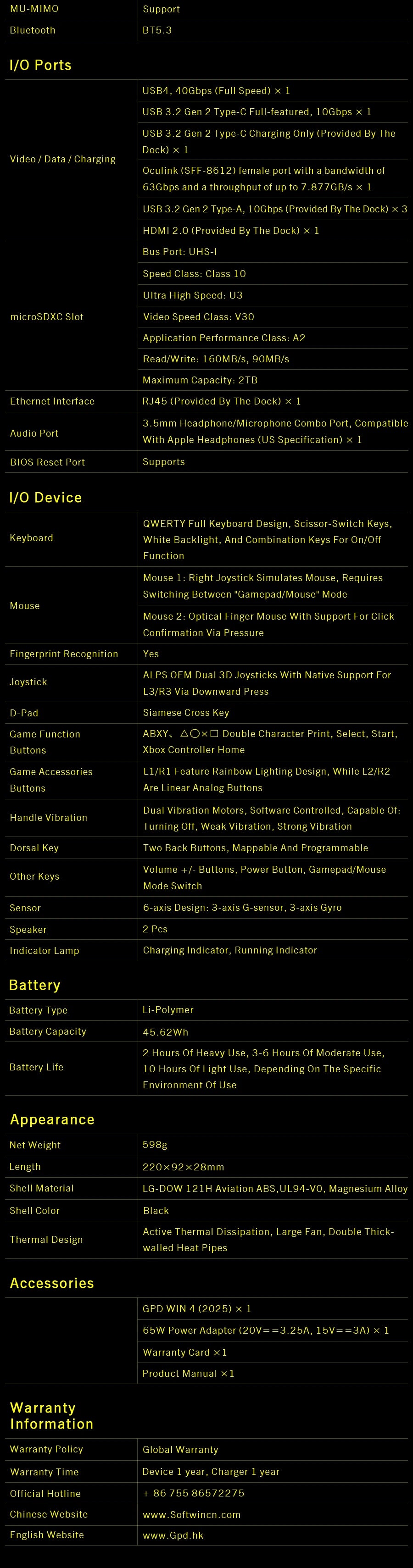 GPD 2025 WIN 4 32GB Memory RAM 1TB 2TB Hard Disk AMD 8840U HX370 Processor Handheld Gaming Portable Laptop Touch Screen Mini PC