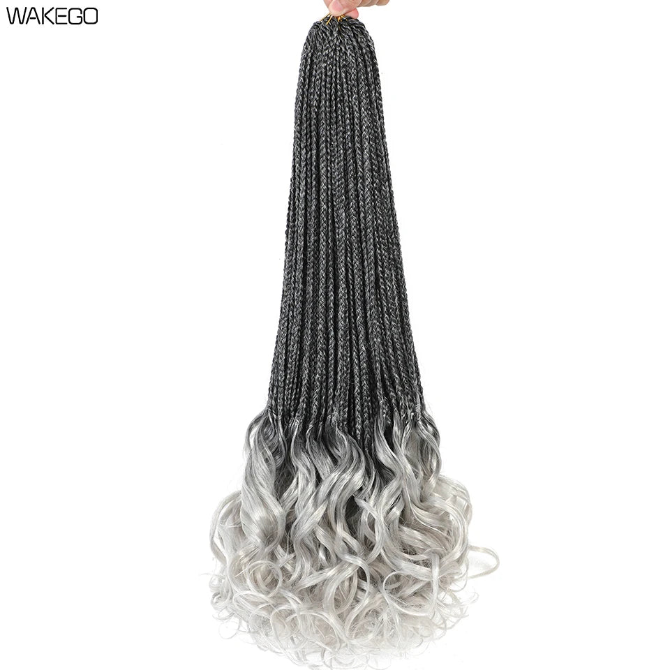 14 18 24 Inch French Curl Box Braids Crochet Hair Ombre Brown to Blonde Prelooped Synthetic French Curls Braiding Hair for Women