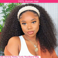 250% Density Afro Kinky Curly Headband Human Hair Wigs For Black Women No Glue Curly Wigs Brazilian Headband Wigs Human Hair