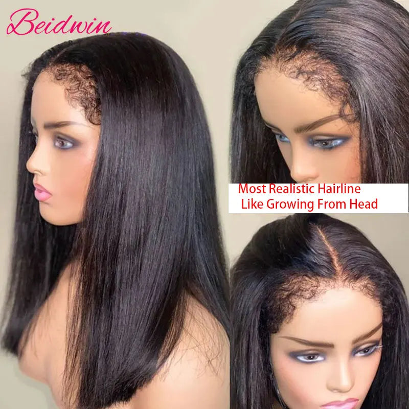 180 Density Straight Glueless Wigs Human Hair Lace Wig 13x4 Lace Front Human Hair Wig 4C Kinky Edges Hairline Wigs For Women