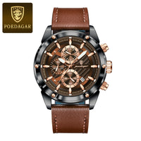 POEDAGAR Luxury Sports Man Wristwatch Military Quartz Men Watch Waterproof Luminous Chronograph Date Leather Men's Watches Reloj