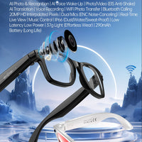 AI Smart Glasses 5 Million Pixels Recording Videos Photo Recognition Answer Translation 290mAh IP66 Waterproof Bluetooth Glasses