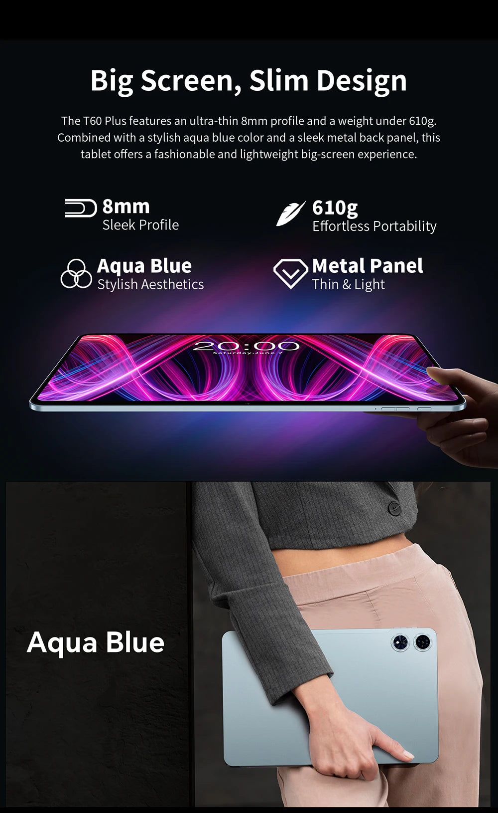 Teclast T60 Plus Tablet 12" 90Hz 2K Display Android 14 MTK G88 Octa-Core Max 16GB RAM 128GB ROM Widevine L1 4G LTE GPS 8000mAh