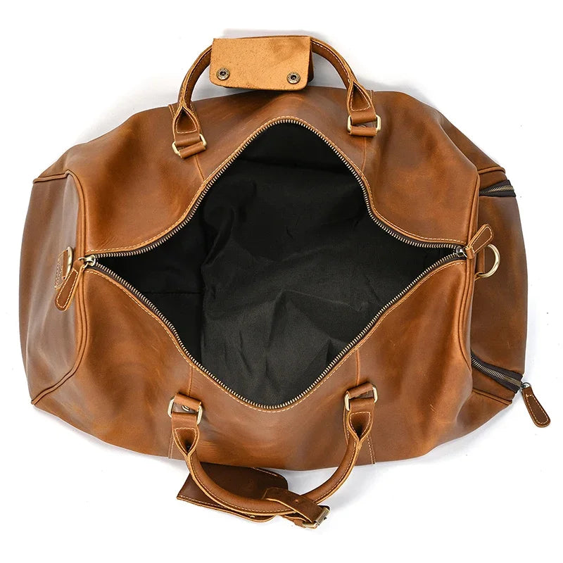 Custom Name Mens Leather Travel Duffle Bag Cow Leather Men's Weekender Bags Real Cowskin Leather Handbags For Travelling Outdoor