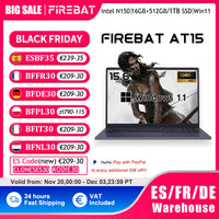 Firebat Laptop AT15 15.6 Inch Intel N150 DDR4 16GB RAM 512GB 1TB SSD 1920*1080 Windows 11 Notebook Backlit Integrated Numpad
