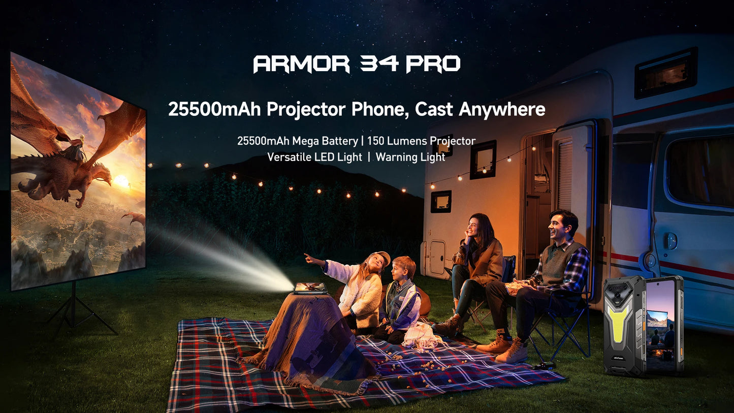 【World Premiere】Ulefone Armor 34 Pro 5G AI Rugged Phone 25500mAh Up to 32GB+512GB Built-in Projector 120Hz 6.95" NFC Smartphone