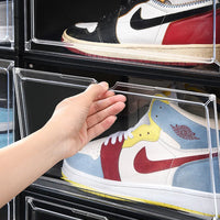 Transparent shoe box, hard box, magnetic storage, acrylic doll bag, hand-held storage box rack, front side opening shoe cabinet