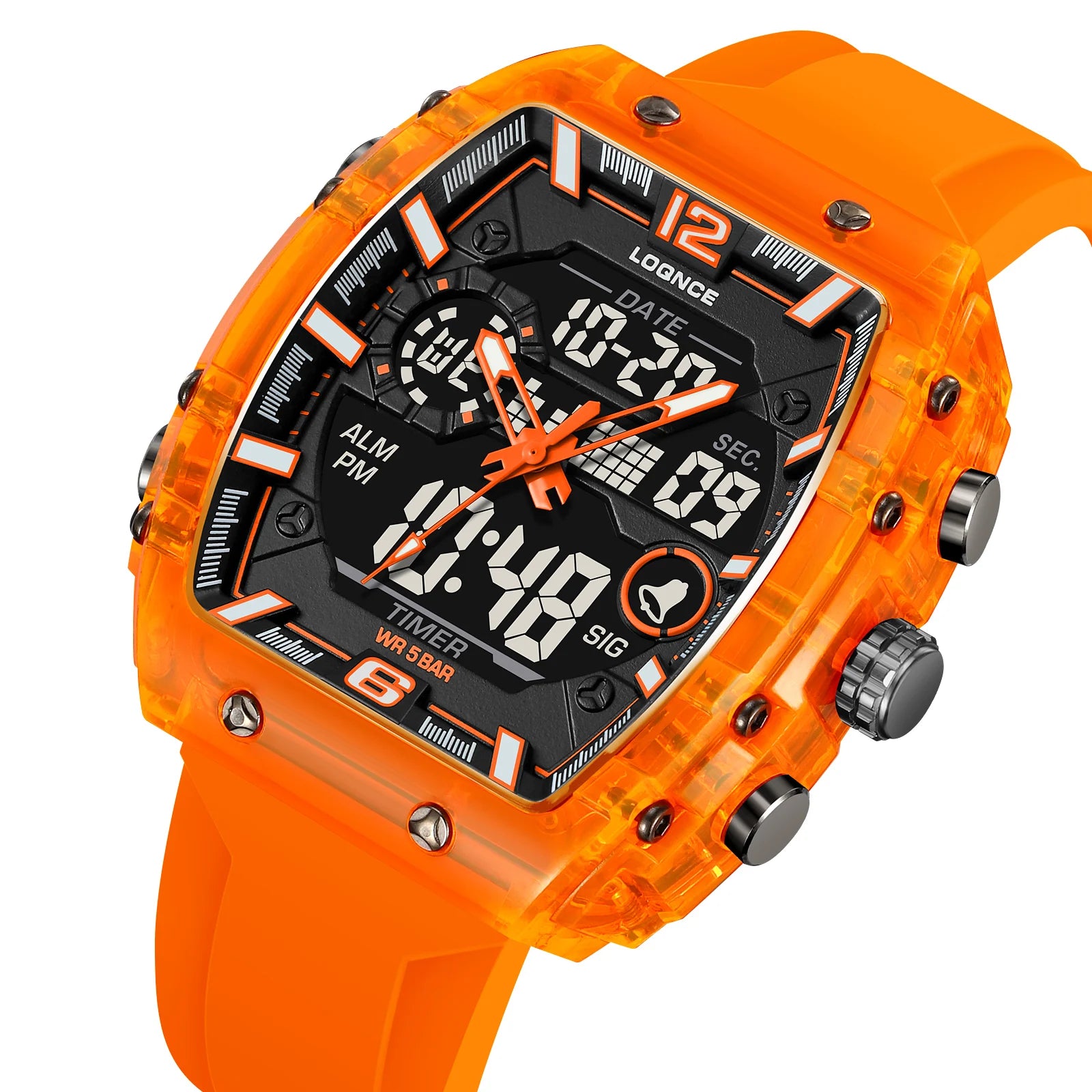 LOQNCE Sports Watches Fashion Men Watches 50m Waterproof Rectangle LED Big Dial Display Digital Watches LED Wristwatches Men