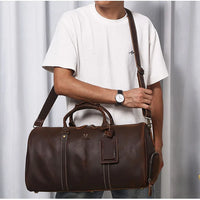 Men's Crazy Horse Leather Duffle Bag Large Capacity Travel Luggage Bag Fits 15'' Laptop & Shoes Durable Totes Bags for Business