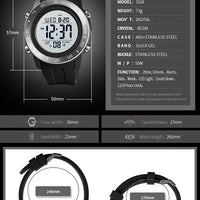 SKMEI 1524  2 Time LED Digital Wristwatches Mens Waterproof Chrono Count Down Male Hour montre homme Big Dial Sport Men Watch