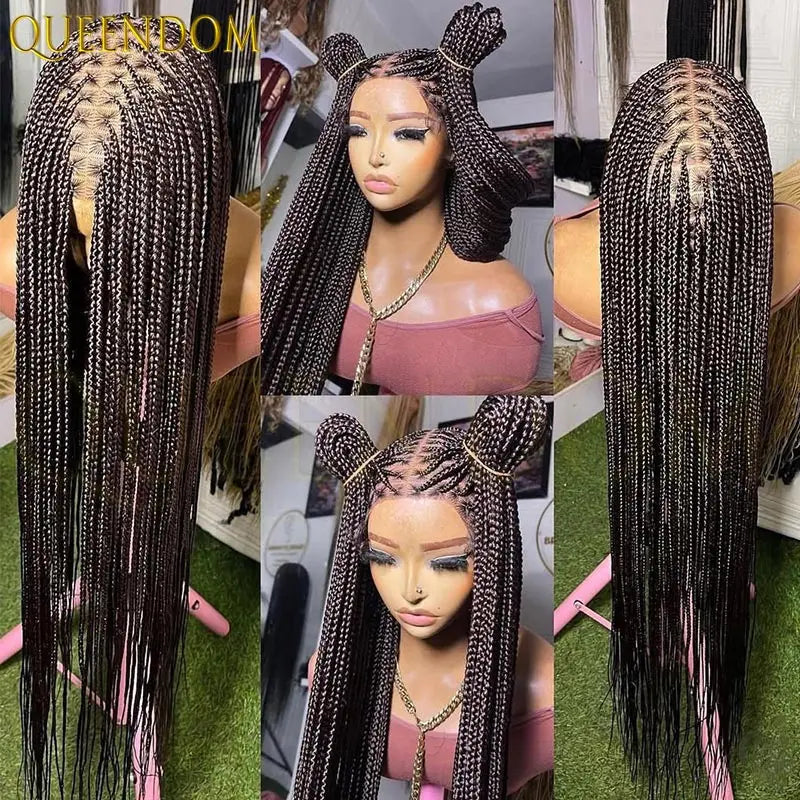 36'' Blonde Synthetic Long Cornrows Box Braided Full Lace Front Wig for Black Women Straight Lace Front Braiding Hair Wig