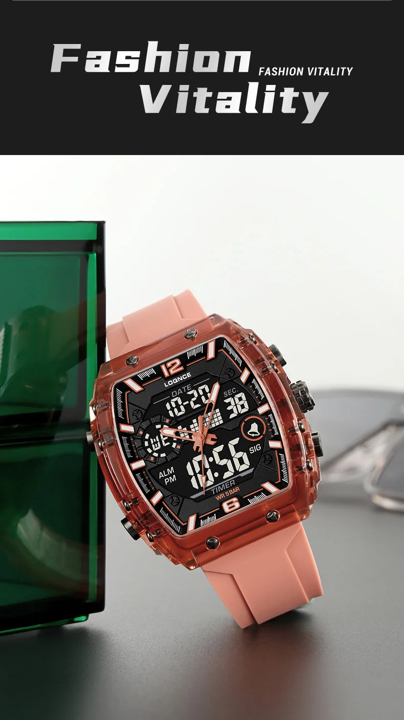 LOQNCE Sports Watches Fashion Men Watches 50m Waterproof Rectangle LED Big Dial Display Digital Watches LED Wristwatches Men