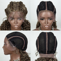22inch Cornrow Braided Wigs Synthetic Lace Front Braids Wigs with Baby Hair 2 Curly Ponytail Braided Wigs for Black Women