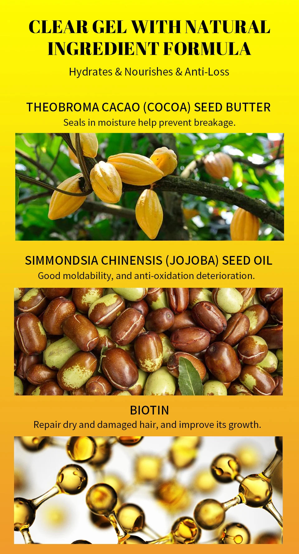 African Biotin Braid gel 100g Edges Control Twist Gel Tames Frizz & Edges Jojoba Oil Styling Braiding Gel Anti Hair Loss Wax，Loc