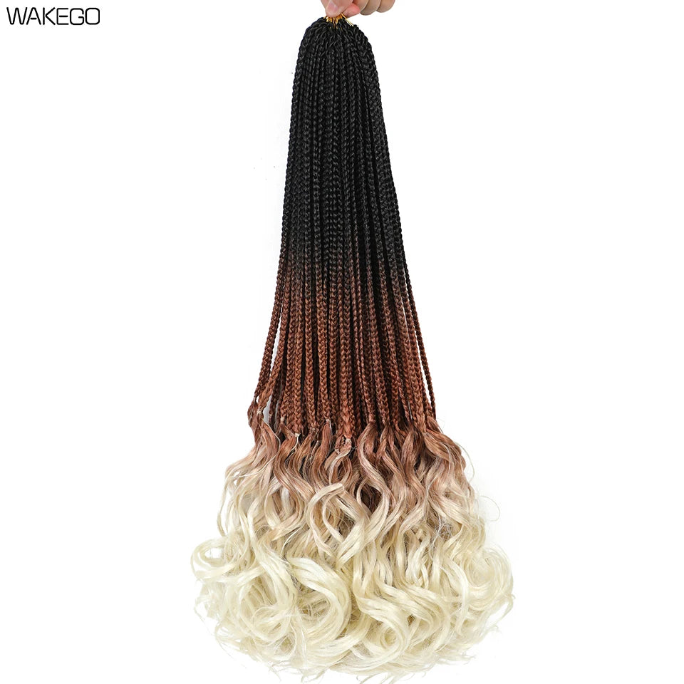 14 18 24 Inch French Curl Box Braids Crochet Hair Ombre Brown to Blonde Prelooped Synthetic French Curls Braiding Hair for Women