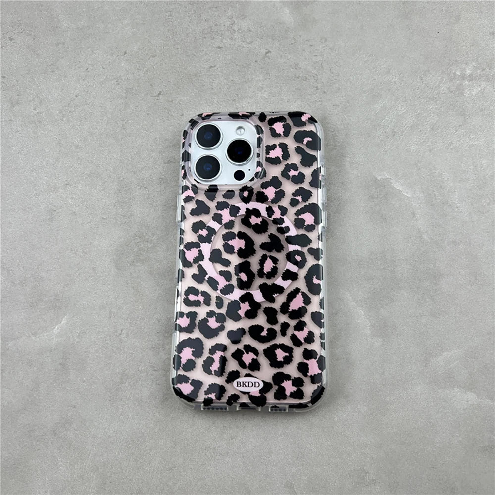 3D Luxury Leopard For Magsafe Grip Tok Phone Case for IPhone 17 16 15 13 Pro Max Wireless Charge Magnetic Stand Holder Cover