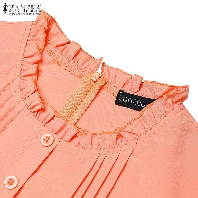 2025 ZANZEA Elegant Women Midi Dresses Summer Office Work Dress Short Sleeve O Neck Party Vestidos Pleated Sundress Robe Femme