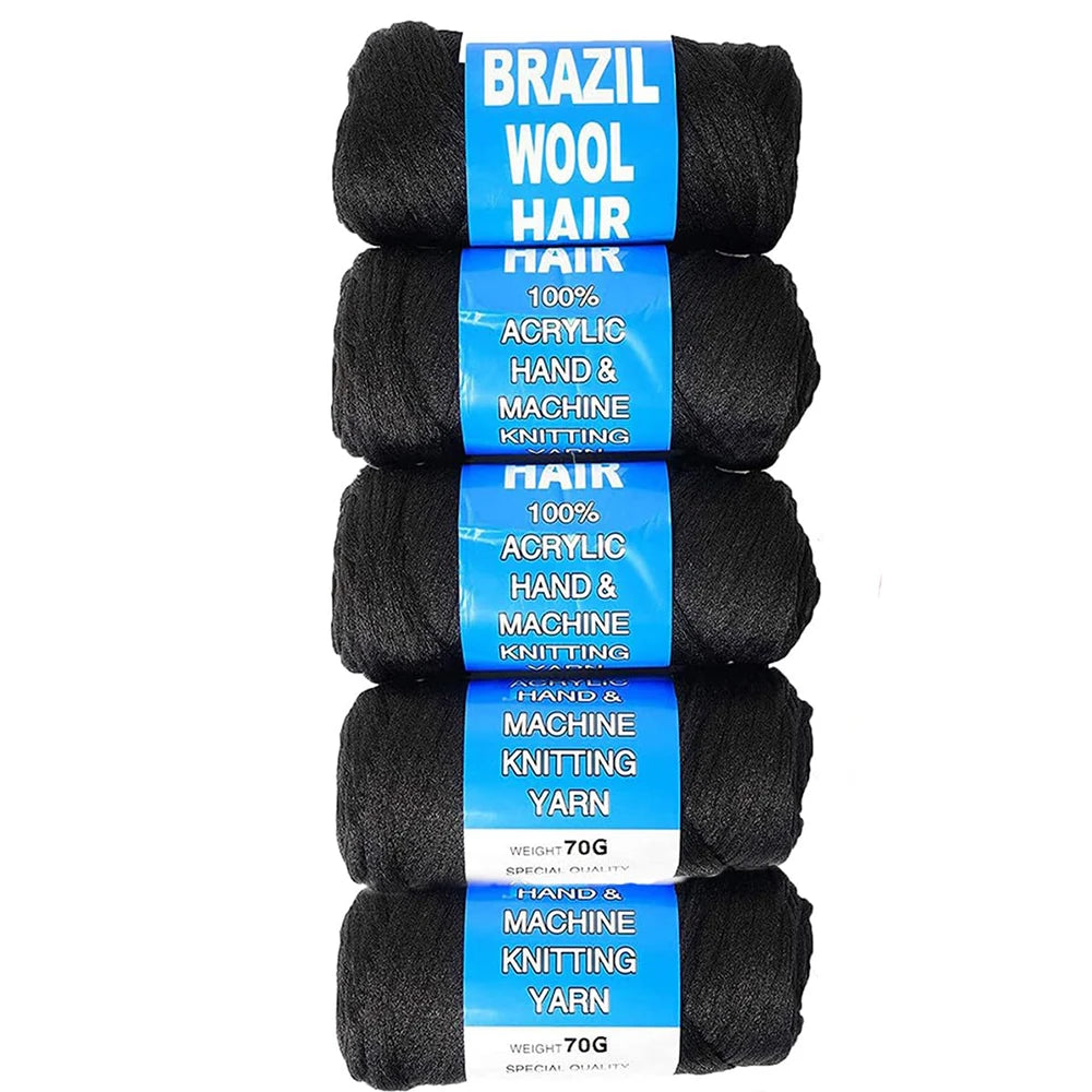 2/3/5/12pc Brazilian Wool Hair Synthetic Crochet Hair Extensions for Women African Hair Yarn for Natural Black, Jumbo Braids ﻿