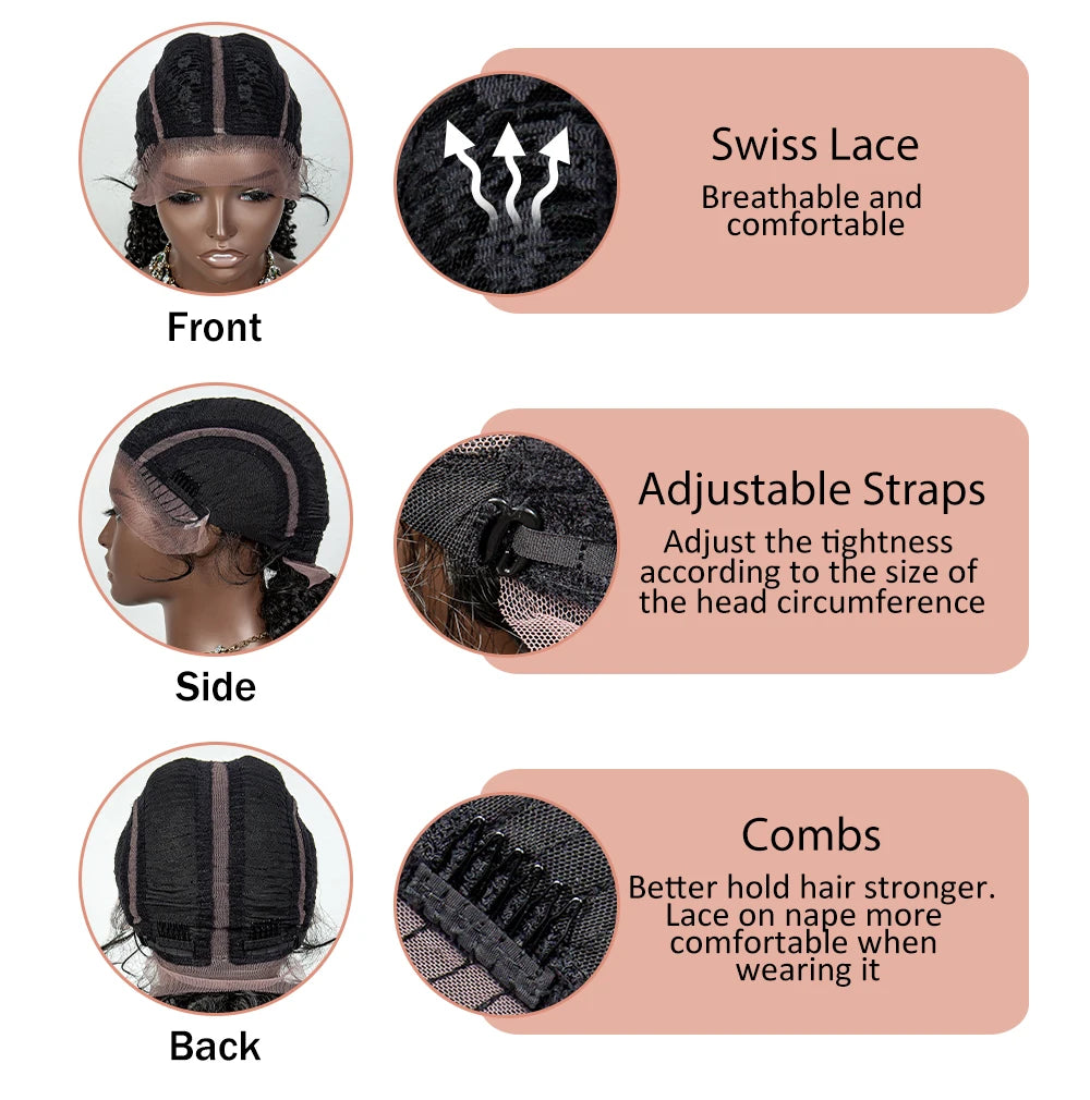 22inch Cornrow Braided Wigs Synthetic Lace Front Braids Wigs with Baby Hair 2 Curly Ponytail Braided Wigs for Black Women