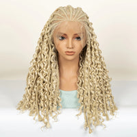 20inch Synthetic Cornrow Braided Wigs Half Braids Half Bohemian Wig 613# for Black Women Knotless Fashion Wig Sytlish