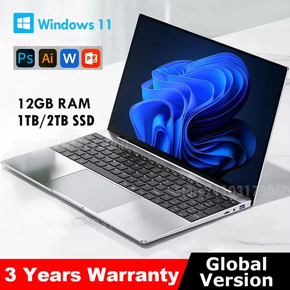 Laptop Computer Windows 11 Pro Intel Celeron N4000 2025 Notebook PC Gamer 12GB DDR4 512GB 1TB SSD 1920*1080 Office Computer PC