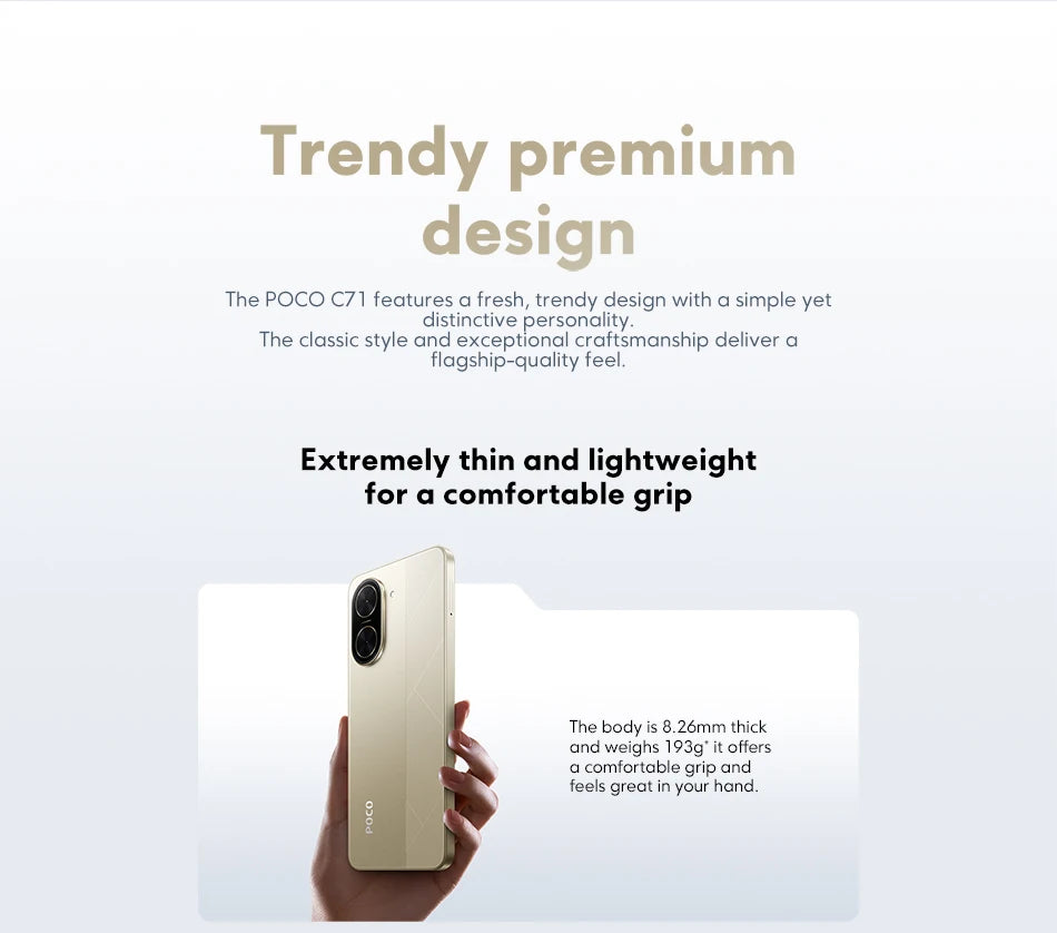 POCO C71 Global Version UNISOC T7250 processor 32MP AI dual camera Immersive 6.88” display 15W fast charging AI face unlock