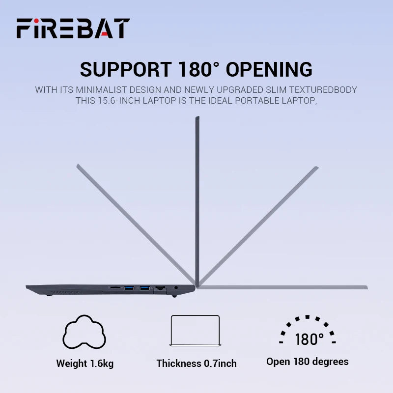 Firebat Laptop AT15 15.6 Inch Intel N150 DDR4 16GB RAM 512GB 1TB SSD 1920*1080 Windows 11 Notebook Backlit Integrated Numpad